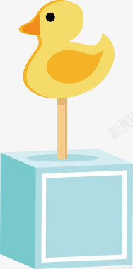 logo卡通小黄鸭子立在箱子上的图标矢矢量图图标