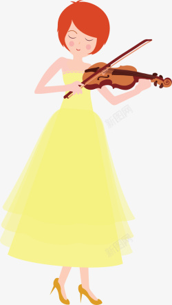 黄色的裙子穿黄色裙子演奏小提琴矢量图高清图片