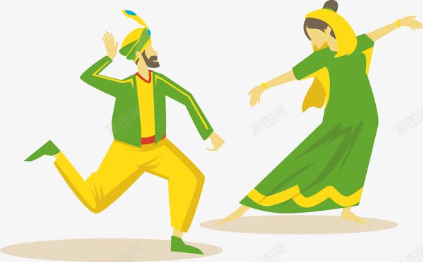 舞蹈男女png免抠素材_88icon https://88icon.com 卡通 歌舞 民族 绿色 黄色