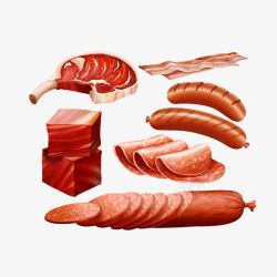切片的火腿肠与猪肉素材