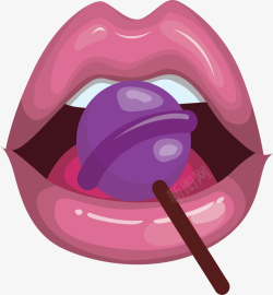 吃棒棒糖的粉色嘴唇矢量图素材