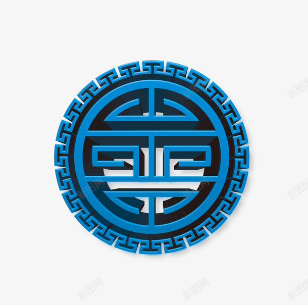 蓝色中国风圆形瓦当png免抠素材_88icon https://88icon.com 中国风 圆形 瓦当 蓝色