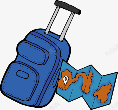 国外旅游蓝色拉杆箱旅游出行元素图标矢量图图标
