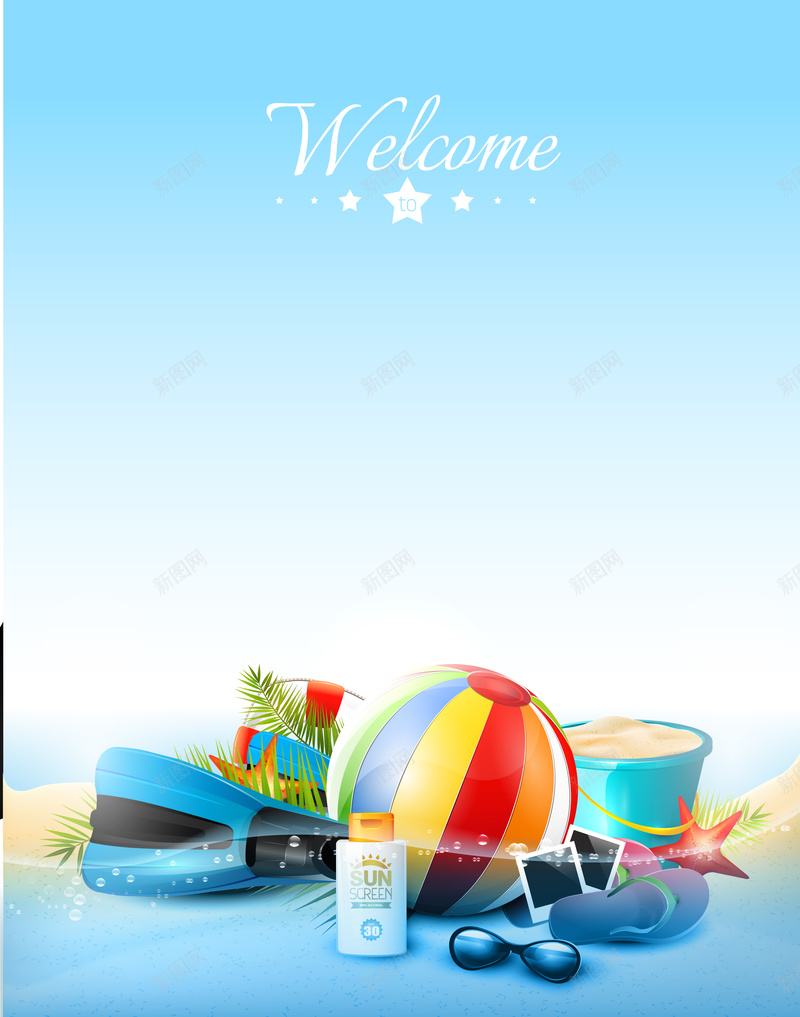 沙滩球夏日海报背景矢量图ai设计背景_88icon https://88icon.com 卡通 墨镜 夏热 开心 手绘 插画 沙滩 沙滩球 海报背景 海洋 童趣 蓝色 矢量图