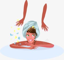 洗澡的美女手绘插画背景素材