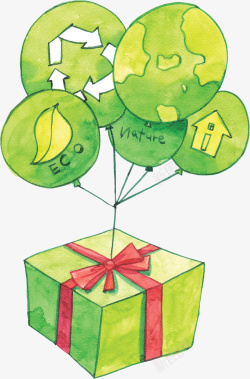 环保主题手绘风格气球和礼物盒素材