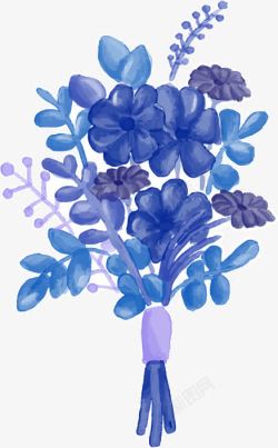 手绘蓝色水墨花朵图案素材