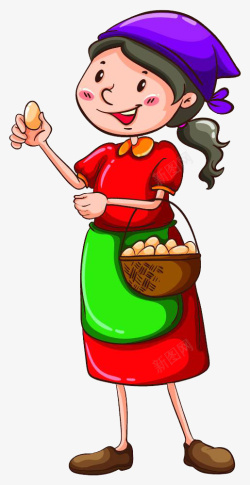 卡通人物农村女孩收鸡蛋素材