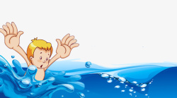卡通小人海中溺水素材