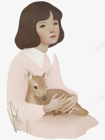 抱着小鹿的女孩png免抠素材_88icon https://88icon.com 唯美 手绘 清新 美女 美术