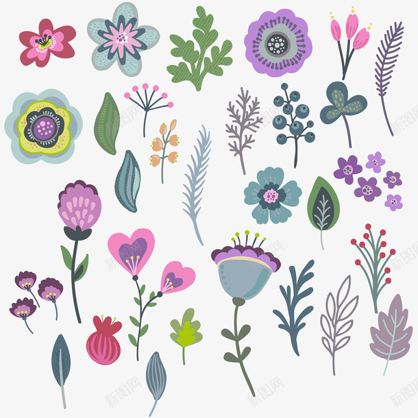 卡通花卉装饰图案png免抠素材_88icon https://88icon.com PNG 卡通 可爱 紫色 花卉 装饰图案