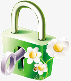 创意花朵绿色春意钥匙和锁素材