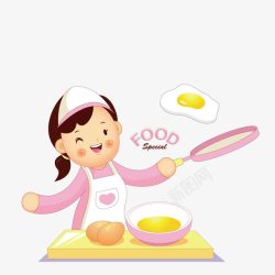 煎蛋的女厨师素材