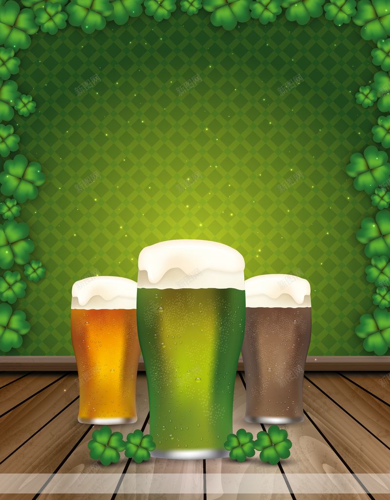 绿色自然风格的酒吧兼聚餐海报背景矢量图ai设计背景_88icon https://88icon.com 啤酒 木板 素材 绿色 聚会 聚餐 背景 酒吧 酒杯 矢量图