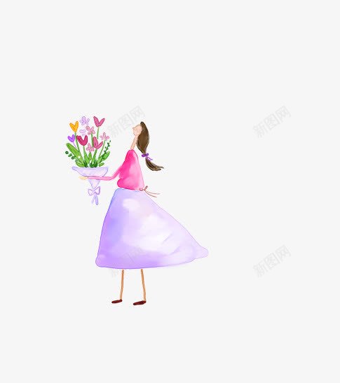 卡通可爱手绘美女捧花png免抠素材_88icon https://88icon.com 卡通 可爱 手绘 美女 花束