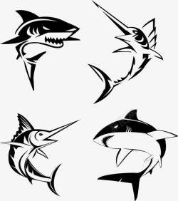装饰四只黑色鲨鱼矢量图素材