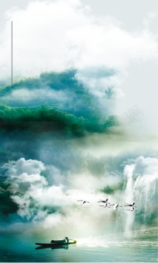 白鹤高山流水泛舟广告背景背景
