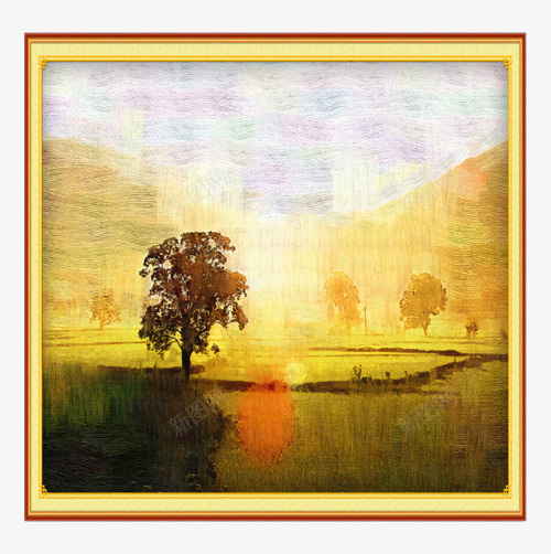 晚霞的风景png免抠素材_88icon https://88icon.com 手绘 油画 油画树 画框