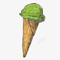 卡通手绘绿色的冰淇淋矢量图素材