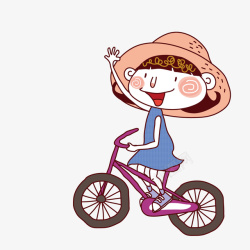 骑自行车戴帽子的女孩矢量图素材