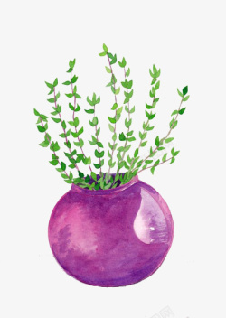 手绘紫色圆形花瓶素材