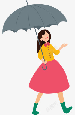 卡通手绘打伞的女孩矢量图素材