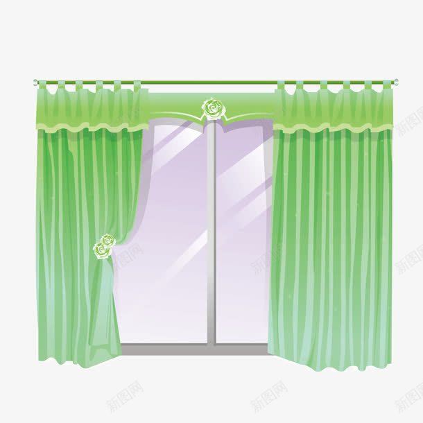 绿色卡通窗户窗帘png免抠素材_88icon https://88icon.com 卡通 窗帘 窗户 绿色