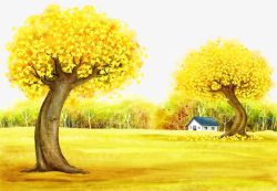 金色秋日树木美景素材