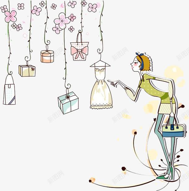 卡通女孩拆礼物png免抠素材_88icon https://88icon.com 吊着 惊喜 礼物 裙子