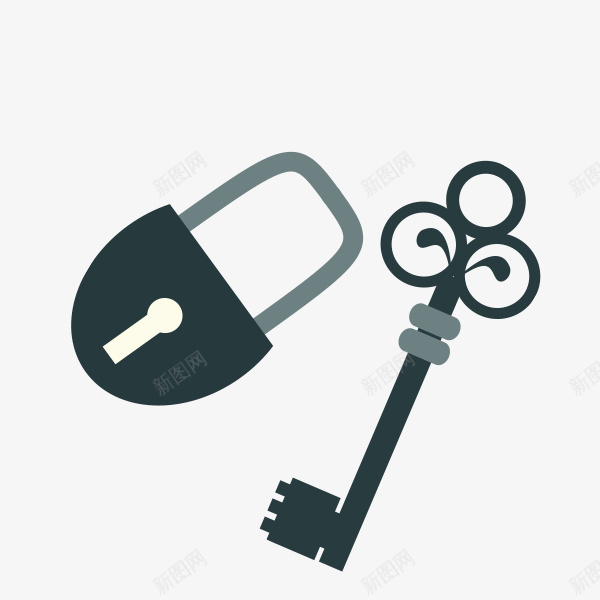 锁和钥匙png免抠素材_88icon https://88icon.com 一把 卡通 手绘 灰色 简图 花纹 钥匙 锁 黑色
