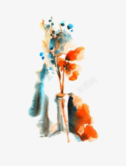 手绘花朵与树枝素材