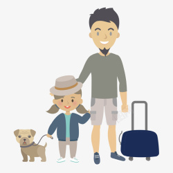 爸爸跟女儿托行李箱出发旅游矢量图素材