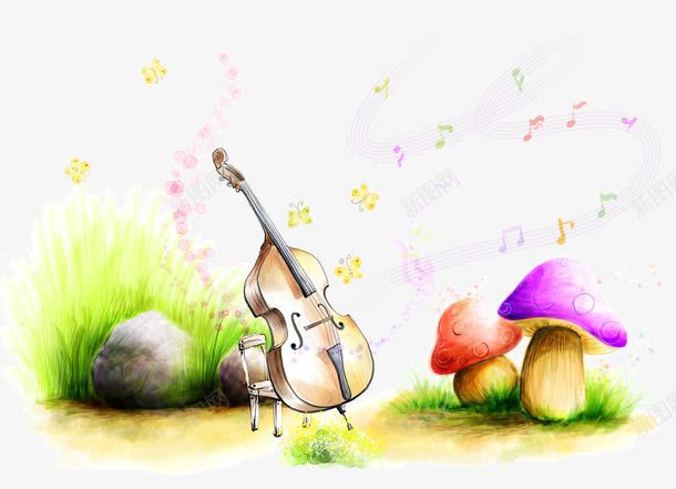 卡通手绘风景png免抠素材_88icon https://88icon.com 卡通 小提琴 手绘 蘑菇 风景
