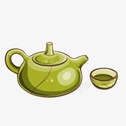 绿色茶壶茶杯素材