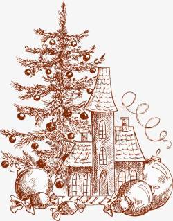 手绘城堡圣诞树素材