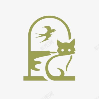 猫和燕子图案的标志图标图标