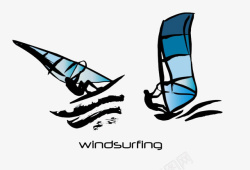 滑浪风帆男子的黑色和蓝色轮廓素材