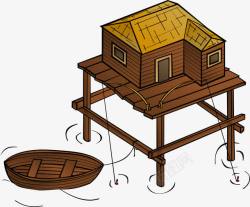 褐色小屋水面渔民小屋高清图片