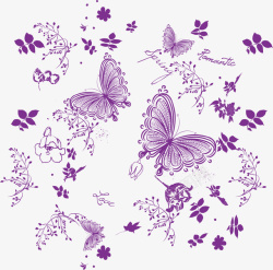 紫色手绘蝴蝶花纹矢量图素材