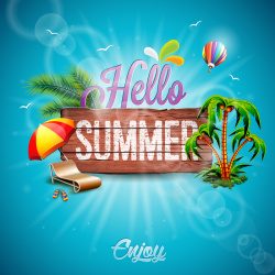 开心木牌创意夏日度假海报矢量图高清图片