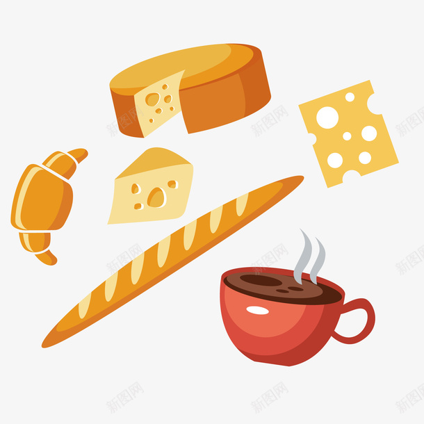 长条面包咖啡奶酪矢量图ai免抠素材_88icon https://88icon.com 咖啡 奶酪 长条面包 面包 矢量图