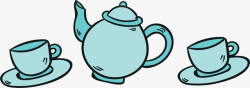 绿色卡通茶壶茶杯矢量图素材