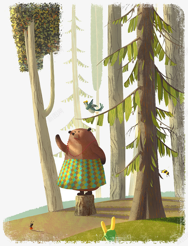树林中的熊png免抠素材_88icon https://88icon.com 棕色的熊 穿绿裙子的熊 跳舞的熊