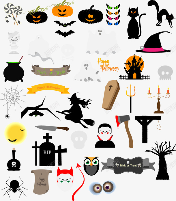 万圣节元素矢量图ai免抠素材_88icon https://88icon.com 万圣节HALLOWEEN设计元素 矢量图