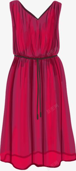手绘红色长裙连衣裙素材