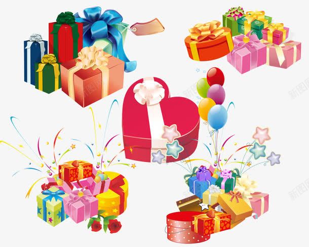 彩色礼物堆png免抠素材_88icon https://88icon.com 免费png素材 爱心 礼物