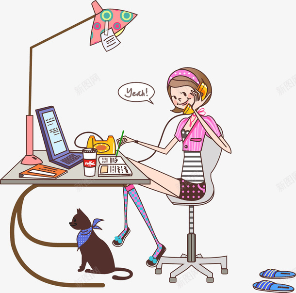 办公桌前打电话的美女手绘图png免抠素材_88icon https://88icon.com 办公桌 台灯 拨打电话 猫 的美女灯