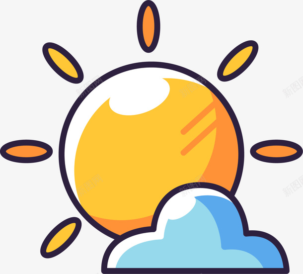 炎炎夏日卡通太阳png免抠素材_88icon https://88icon.com 云后的太阳 卡通太阳 夏天 炎炎夏日 蓝色云朵 黄色太阳