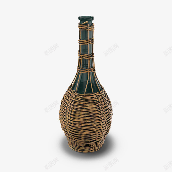 用草编包装的墨绿色瓶子png免抠素材_88icon https://88icon.com 包装的 墨绿色 瓶子 用草编