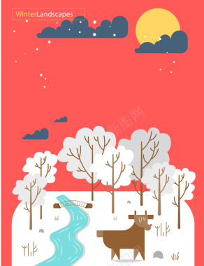 卡通矢量麋鹿下雪海报背景背景